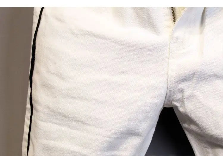 Summer Thin Luxury Designer Slim-Fit Men's Jeans Shorts Boyfriend White Color Striped Street Wear Cotton Casual Short Trousers