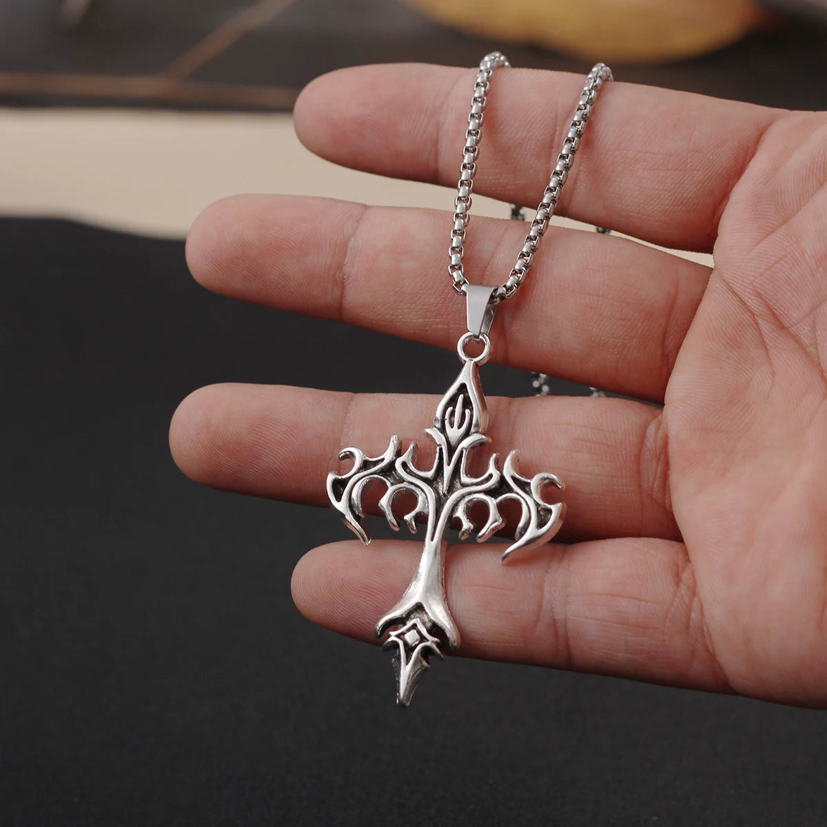 PENDRA Flamecross Retro Stainless Steel Cross Pendant