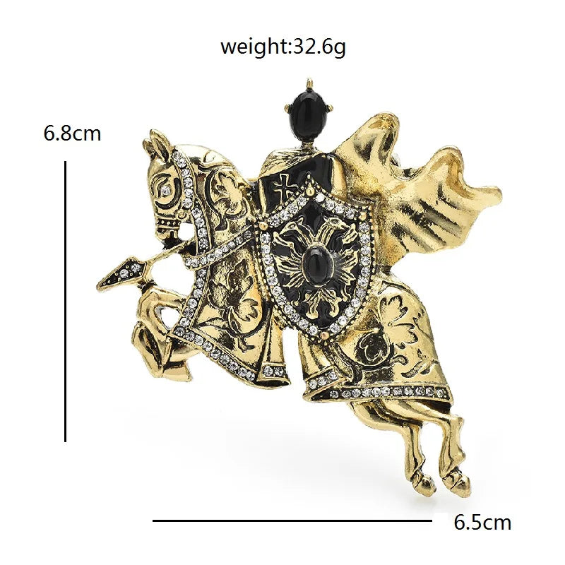 Wuli&baby Vintage Gold Color Knight Riding Horse Holding Shield Brooch For Men and Women