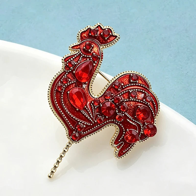 PENDRA Crystal Red Cock Brooch