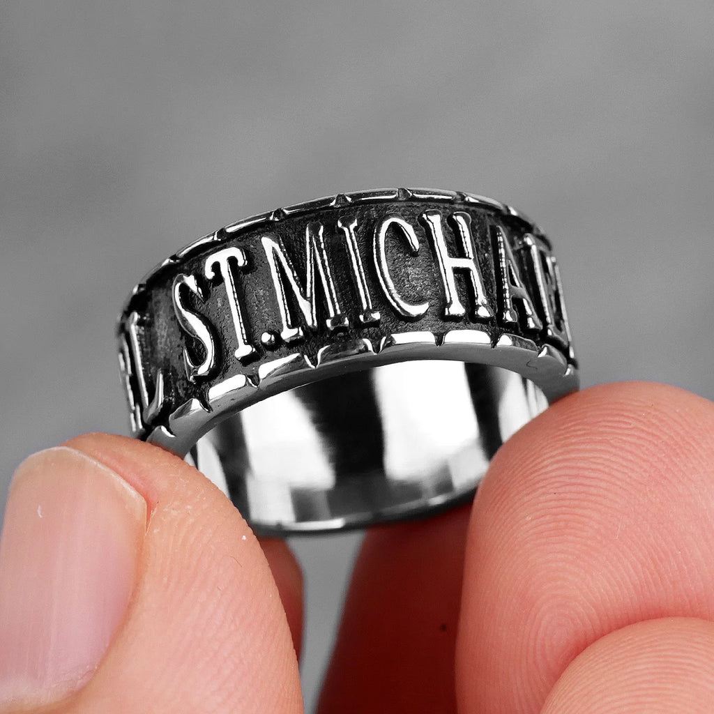PENDRA St Michael Letter Steel Ring