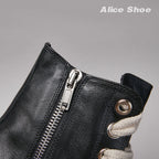 PENDRA Jumbo Black Black Leather High-Top Jumbo-Lace Zip Thick-Sole Ankle Boots