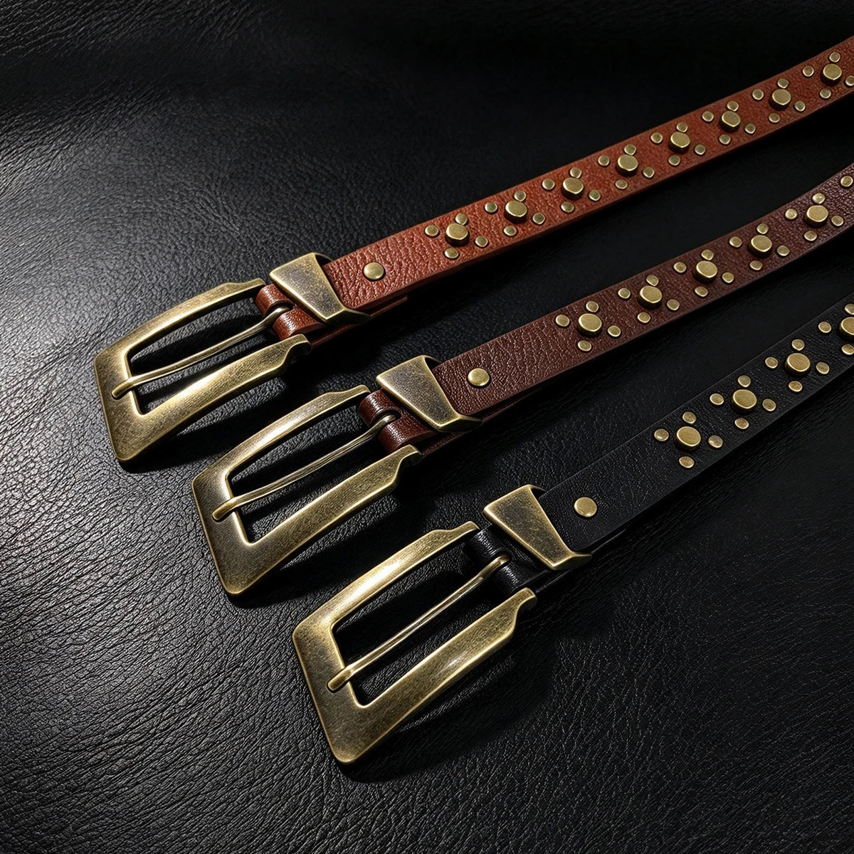 Korean Retro Rivet Belts Metal Pin Buckle PU Girdles Punk Design Waistbands Western Cowgirl Ladies Jeans Fashion Accessories