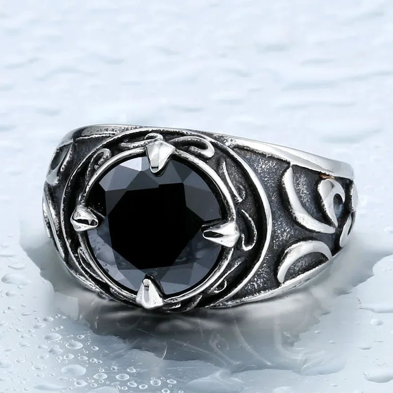 PENDRA Gems Carving Rock Steel Ring
