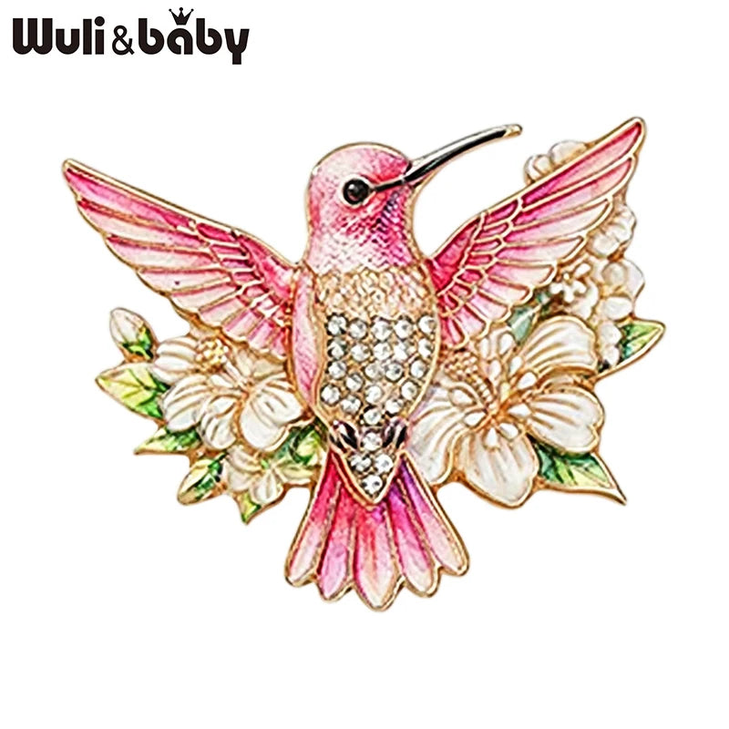 PENDRA Floral Hummingbird Rhinestone Brooch