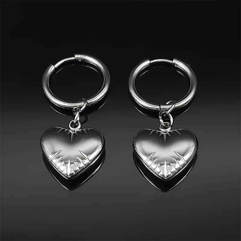 Stainless Steel Y2K Trendy Heart Hoop Earrings For Women Egirl Sweet Cool Circle Earings Punk Jewelry Gift EZZZ796-6SRS06