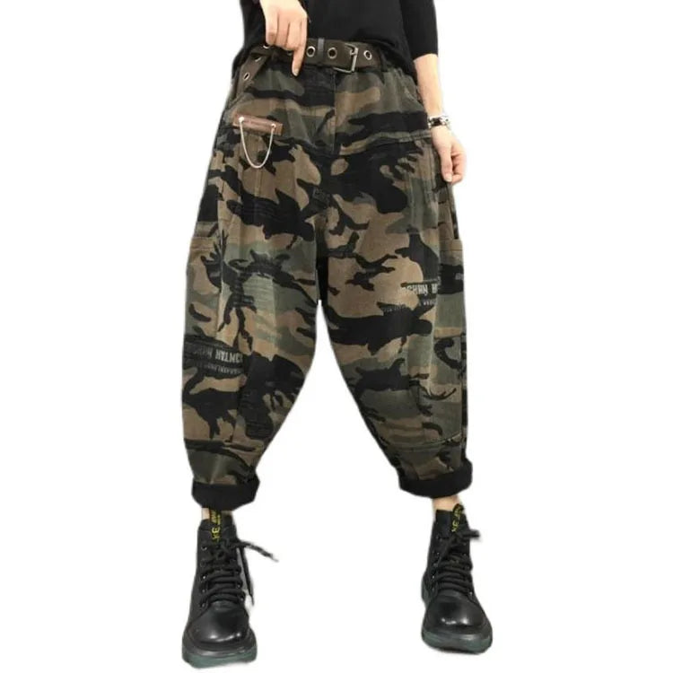 New Arrival 2024 Spring Autumn Women High Waist Ankle-length Loose Vintage Jeans camouflage Cotton Denim Harem Pants