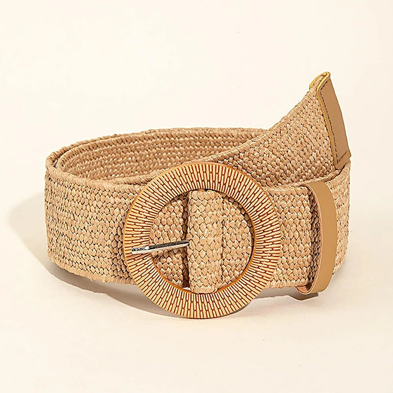 PENDRA Zaraellea Straw Round Buckle Boho Belt