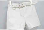 Rhinestone Shorts Women Wide Leg Shorts High Waist Sexy New Fashion Elastic Waist Diamond Casual Hot Pants Female belt