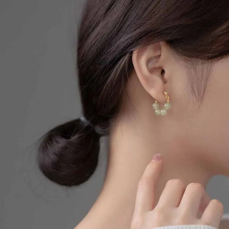VENTFILLE Hetian Jade Earrings for Women Girl Gift 4 Beads Gold Color 925 Stamped Elegant Lady Jewelry Dropship Wholesale