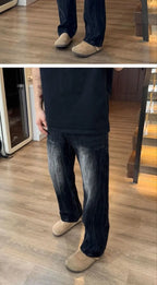 Washed Cracked Jeans Men's Spring 2026 American High Street Pants Slim Pants Mens Clothing Baggy Cowboy Man Pants baggy jeans
