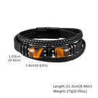 Chunky Leather Bracelet for Men Boys,Two Big Tiger Eye Natural Brown Stone Bracelets,Rock Punk Causal Jewelry Gifts
