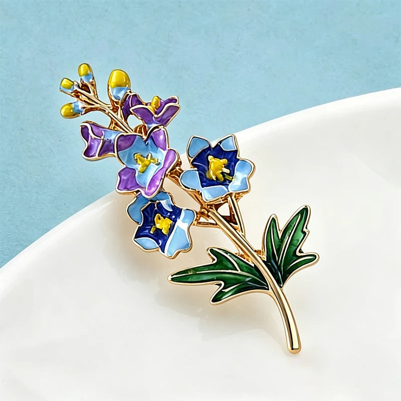 PENDRA Larkspur Enamel Larkspur Flower Brooch