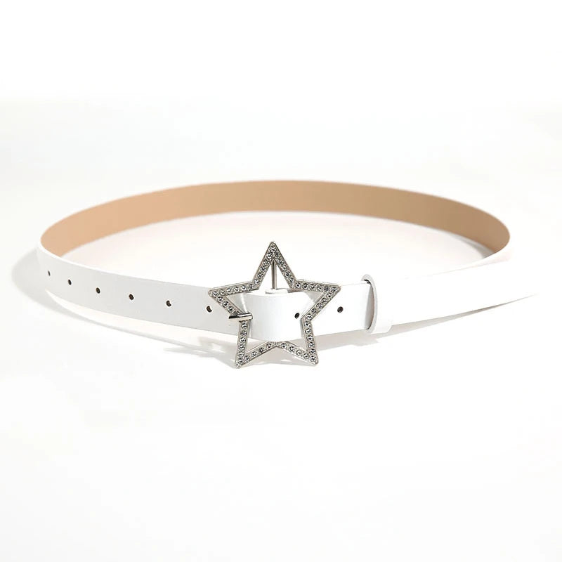 Y2K Belts for Women Spice Girls Pink Black White Belt Denim Star PU Leather Rhinestones Belt Ins Sweet Cool Corset Jeans Belts