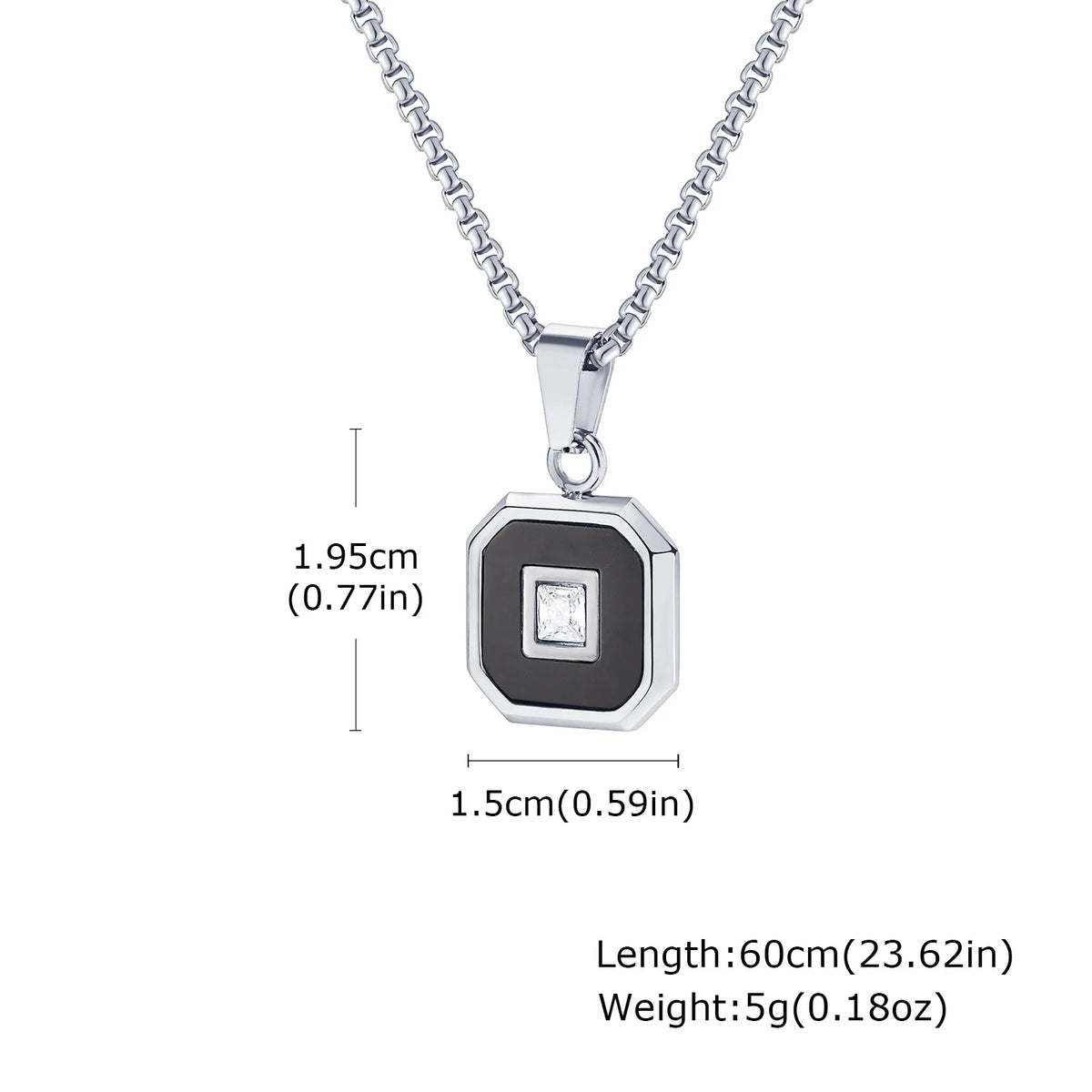 Stylish Square Pendant Necklaces for Men,Small Geometric Natural Stone Stainless Steel Pendant,Center Zircon Collars Gift