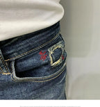 Harajuku Fashion Autumn New Blue Jeans Men's Trendy Brand Scratches Cargo Work Korean Slim-fitting Trousers Luxury Elastic Pants