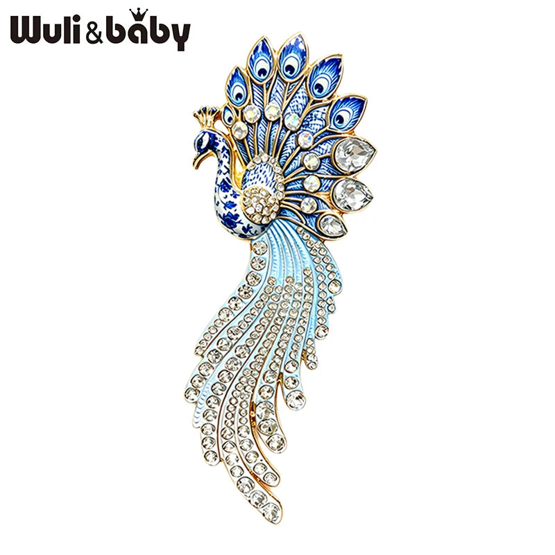 PENDRA Royale Rhinestone Peacock Brooch