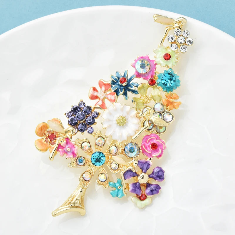 PENDRA Floratree Multicolor Enamel Flower Tree Brooch