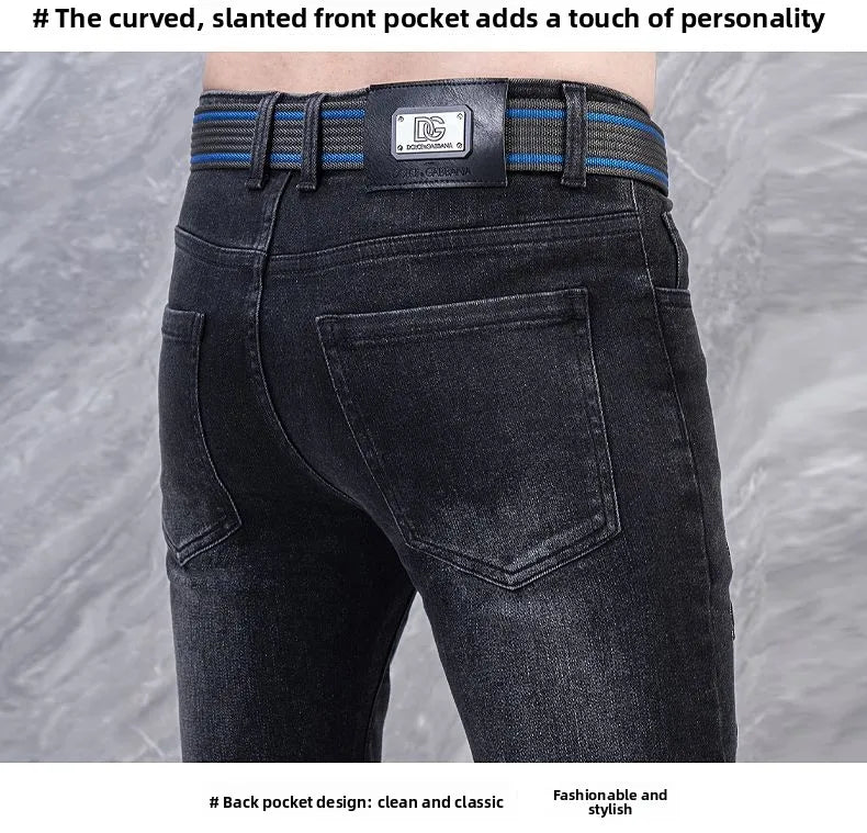 Original Brand Men's Clothing Autumn and Winter New Trend Letter Embroidered Jeans Men's Slim Fashion Korean Elastic Trousers