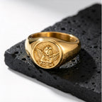 Cupid Signet Ring for Men,Gold Plated Stainless Steel Finger Ring Statement Ring,Punk Vintage Jewlery Gift