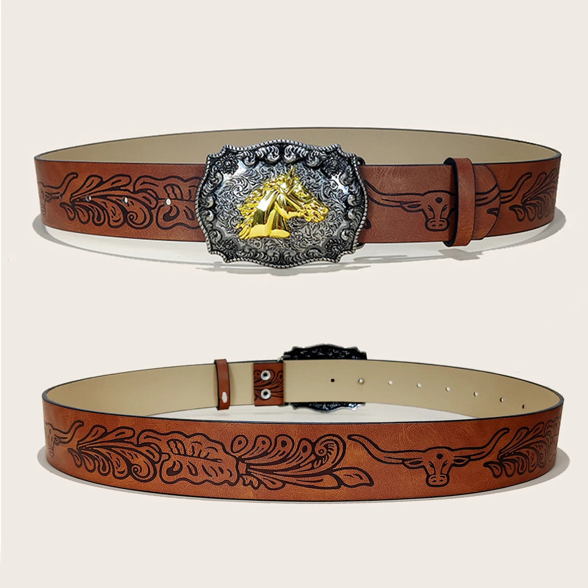 Western Cowboy PU Leather Belt For Men and Women Bull Decoration Waist Strap Punk Accessories Luxury Designer Jeans Belt