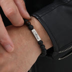 Personalized Beaded Bracelets for Men Boys,Adjustable Nartual Stone Stainless Steel Name Bar Wristband,Father Boyfriend Gifts