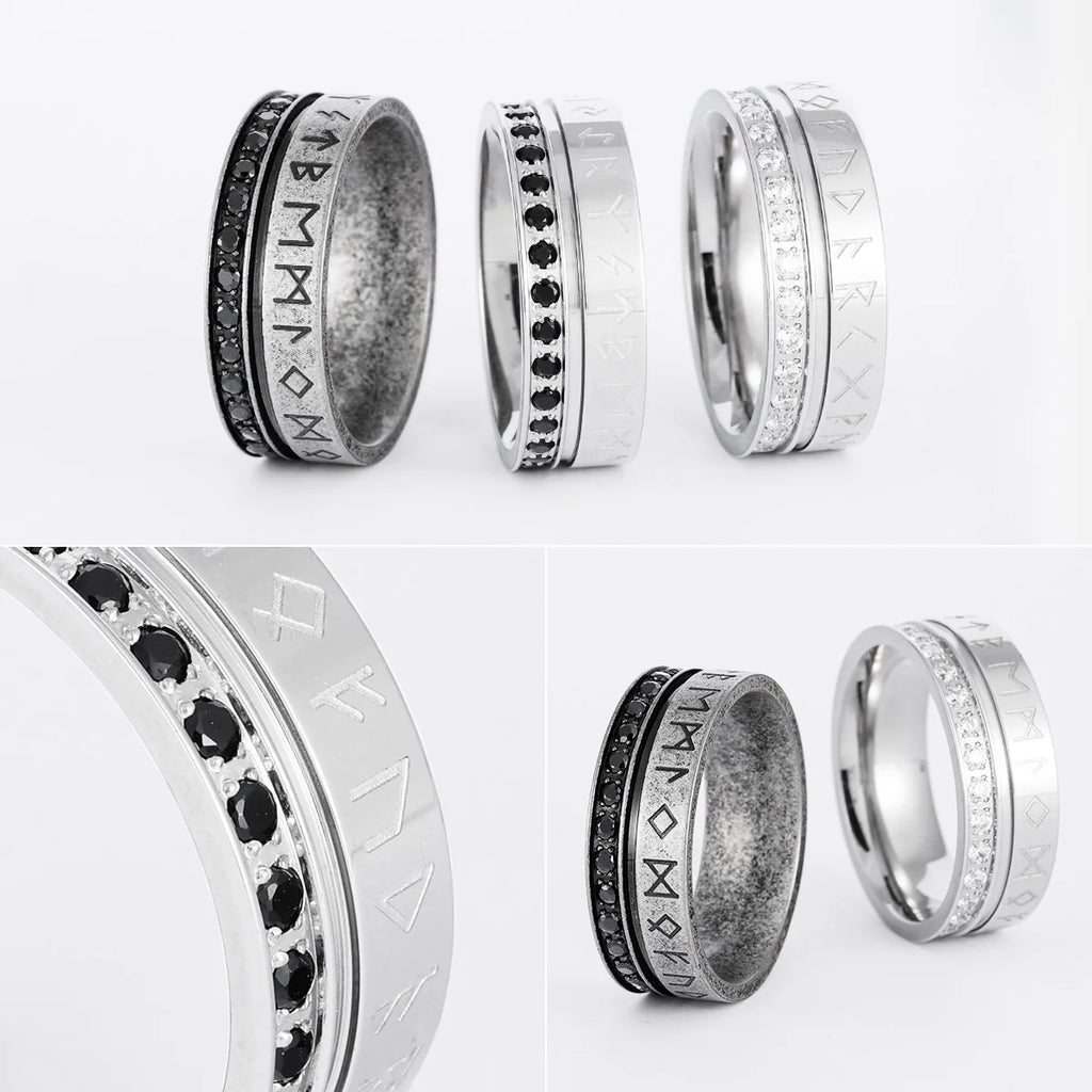 PENDRA Runes Rhinestone Boyfriend Steel Ring