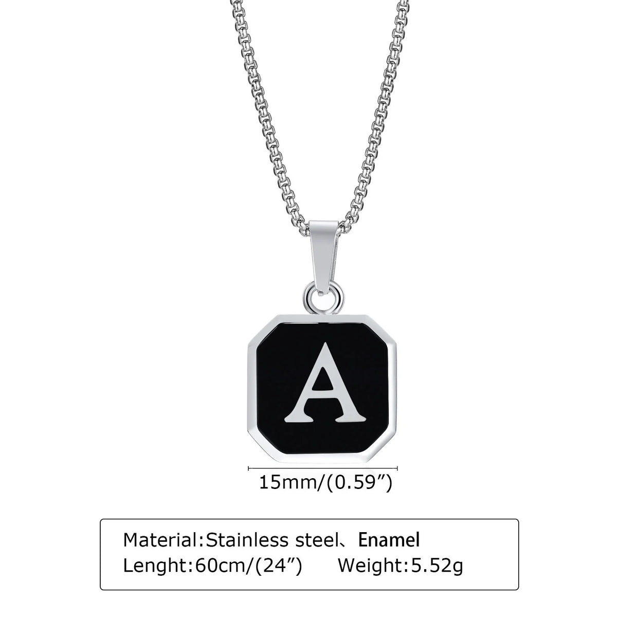 Square A-Z Initial Letters Necklaces for Men Boys,Stainless Steel Geometric Pendant with Box Rope Chain Collar,Gift Jewelry