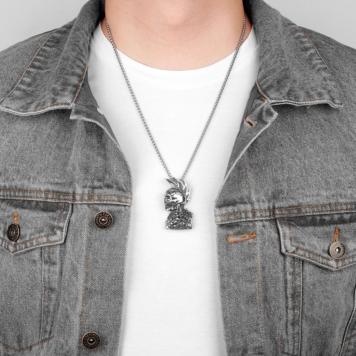 Gothic Rules Skull Punk Rock Hiphop Men Necklaces Pendants Chain for Boy Male Stainless Steel Jewelry Creativity Gift Wholesale