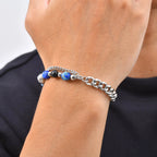 Hip Hop Natural Stone Beaded Bracelet for Men,Stainless Steel Turquoise Double Layer Spliced Chain Bracelet,Boho Jewelry