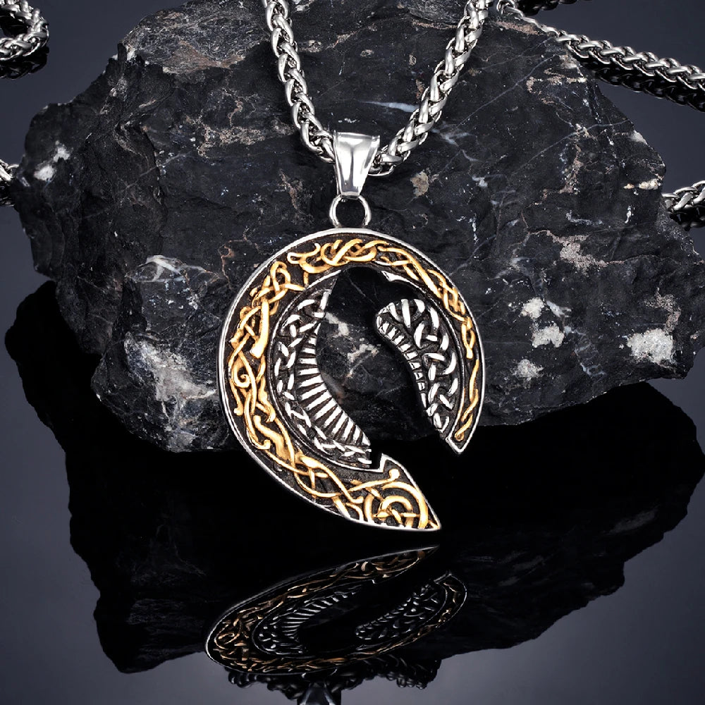 PENDRA Celtic Knot Rune Crow Necklace