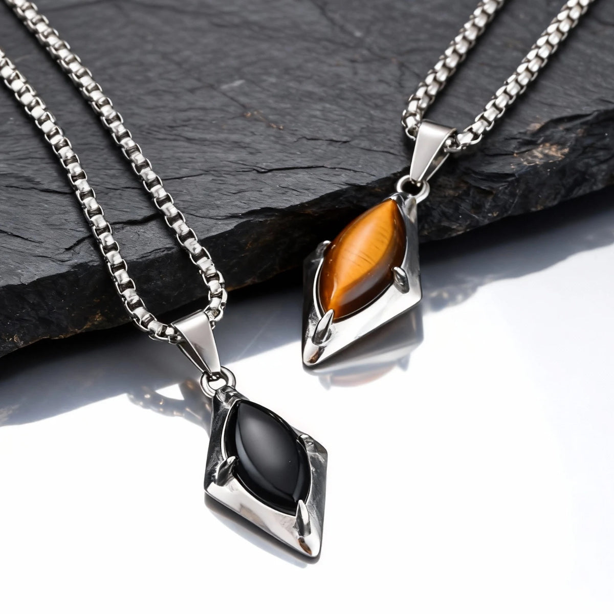 Trendy Geometry Necklace for Men,High Quality Stainless Steel Natural Stone Pendant Necklace,Birthday Gift for Husband Dad Him