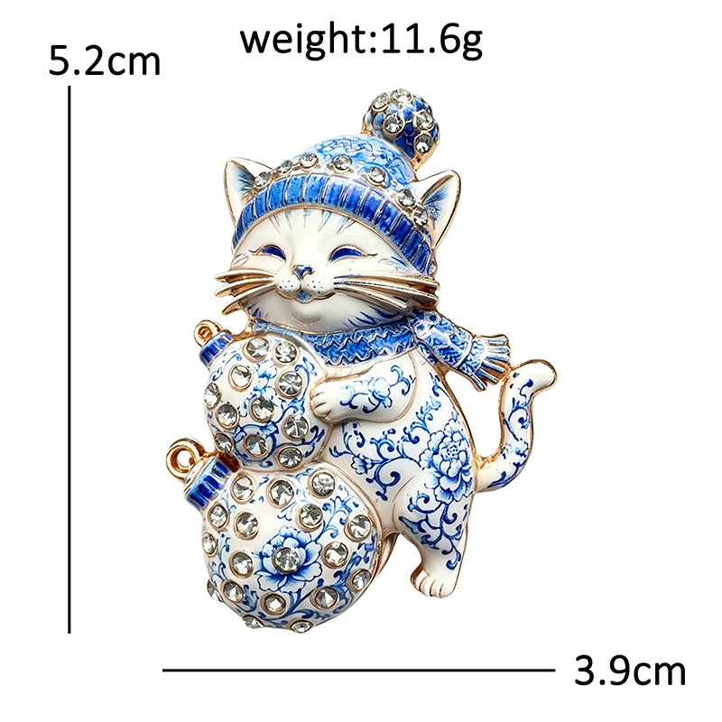 PENDRA Lightspark 2-Color Enamel Christmas Cat Brooch