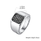Punk Stainless Steel Signet Ring for Men,Waterproof Black Zircon Square Ring,Hip Hop Trend Jewelry Gift