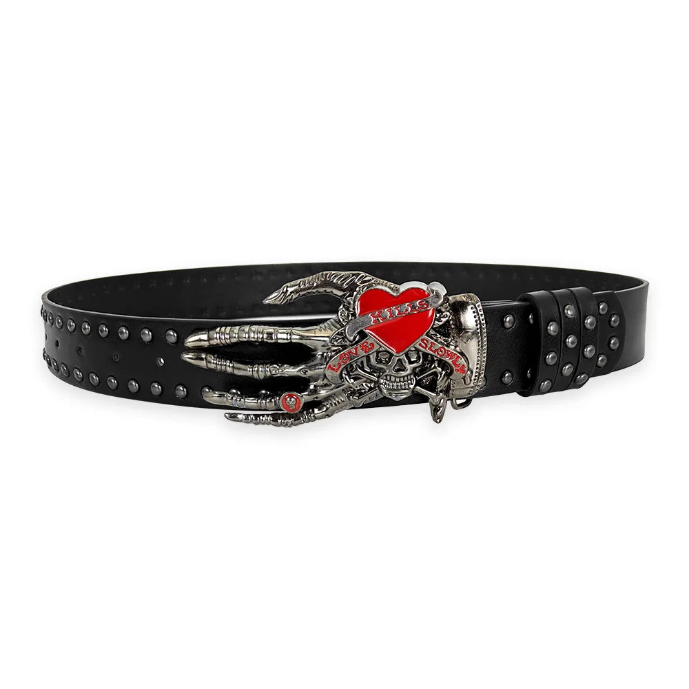 Unisex Jeans Belt Female Plus Size Gothic Punk Y2k Designer Belts For Women Skull Hand Heart Black Rivet Men's Belt Male Dark