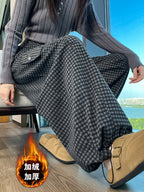 American style woolen plaid cargo pants women's autumn winter new plush casual versatile loose machete wide leg pants