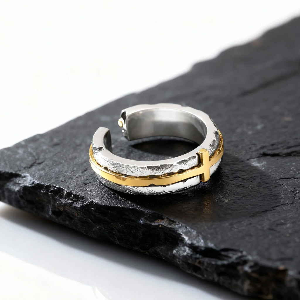 Retro Cross Ring For Men Boys,Punk Gothic Adjustable Bend Metal Ring,Hiphop Jewelry Gift