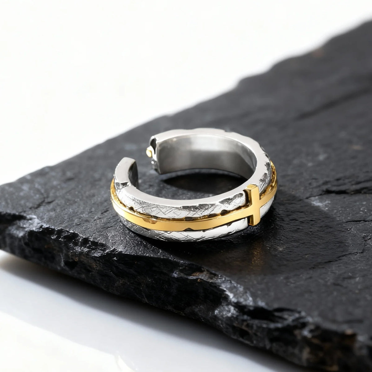 Retro Cross Ring For Men Boys,Punk Gothic Adjustable Bend Metal Ring,Hiphop Jewelry Gift