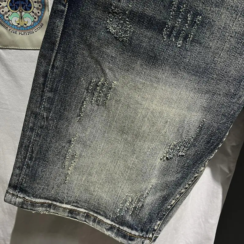 Harajuku Fashion Luxury Clothing Men's Knee-length Shorts Summer Denim Casual Jeans Vintage Washed  High-end Streetwear Shorts