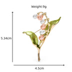 PENDRA Lilyvale Enamel Leaf and Pearl Lily Brooch