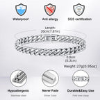 6-12MM Cuban Chain Mens Bracelet,Waterproof Stainless Steel Curb Link Chain Wristband,Punk Jewelry Gifts