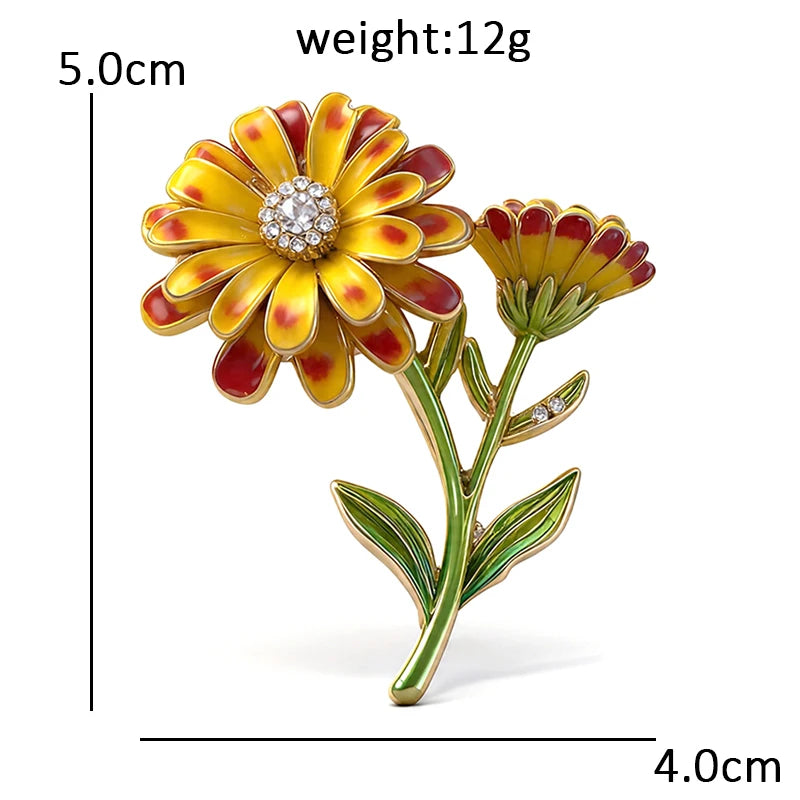 PENDRA Marigold Enamel Marigold Flower Brooch