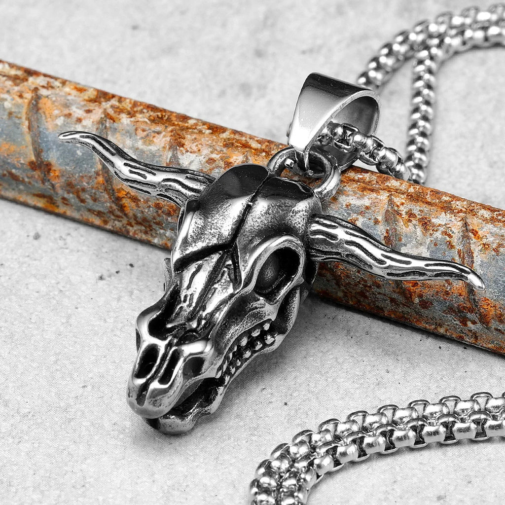 PENDRA Bull OX Skull Steel Necklace