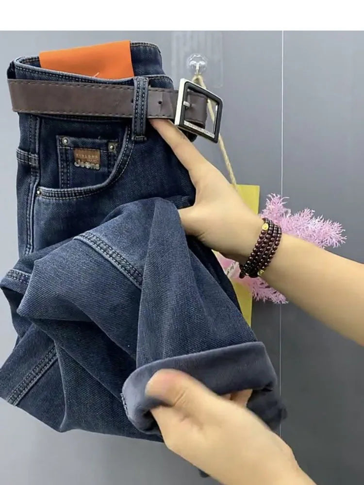 Autumn Winter High Waist Straight Jeans Women Loose Fit Stretch Haren Denim Pants Vintage Ladies Ankle-Length Jeans Pants 5XL