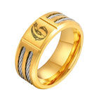 Chunky A-Z 26 Initials Ring for Men,Gold Color Stainless Steel Alphabet Ring with Wire,Stylish Wedding Jewelry Gifts for Him