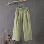 Female 2025 High Quality Loose Trousers Summer Elastic Waist Women's Pants Casual Solid Cotton Linen Ankle Length Pants