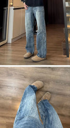 Washed Cracked Jeans Men's Spring 2026 American High Street Pants Slim Pants Mens Clothing Baggy Cowboy Man Pants baggy jeans