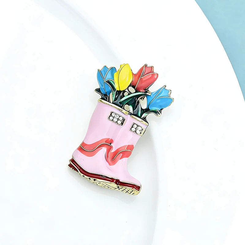 PENDRA Rainbloom Flower Rain Boot Brooch