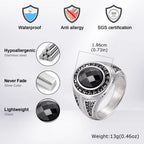 Stylish Faceted Black Stone Ring for Men,Waterproof Stainless Steel Oval Ring,Birthday Party Gift for Him Dad