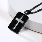 Men Necklaces, Cross Cut Out Pendant, Stainless Steel Small Dog Tag Necklace, Christ Religion Jewelry